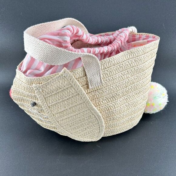 2) MeriMeri Straw Bunny Purse Cotton Lining Draw Sting Closure12"L x 6.5"H x 5"W - Picture 2 of 10